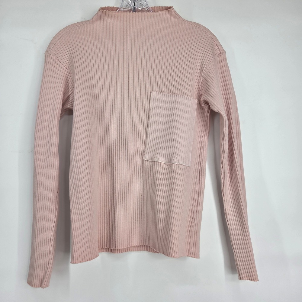 Stateside Ribbed Mock Neck Top S Pink Long Sleeve Pocket Balletcore Minimalist